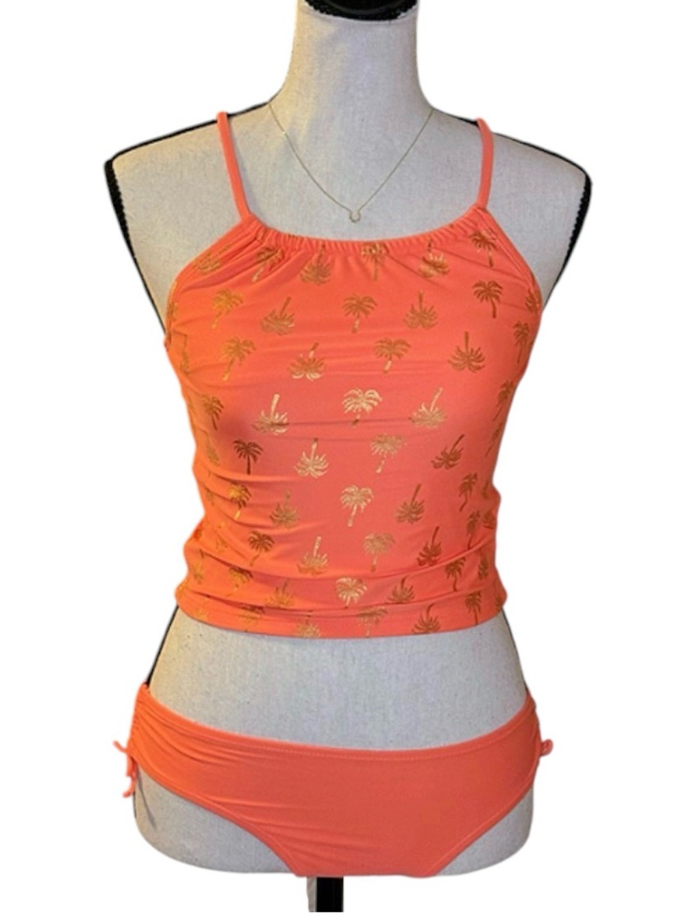 Old navy tropical Coral Palm Tree Print Tankini Swimsuit size 00
